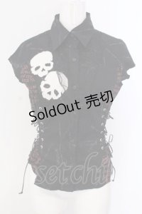 MAD / スカルワッペンサイドレースアップノースリーブブラウス M ブラック O-25-04-07-017-PU-BL-IG-OS