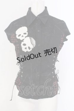 画像1: MAD / スカルワッペンサイドレースアップノースリーブブラウス M ブラック O-25-04-07-017-PU-BL-IG-OS