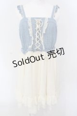 axes femme / 編み上げビスチェ風ワンピース M アオ×キナリ O-25-04-07-022-AX-OP-OW-OS