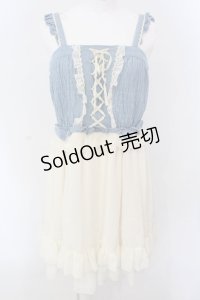 axes femme / 編み上げビスチェ風ワンピース M アオ×キナリ O-25-04-07-022-AX-OP-OW-OS