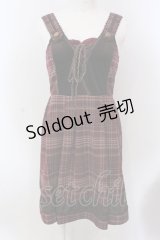 axes femme / ベロア切り替えチェックワンピース M ワイン O-25-04-08-005-AX-OP-OW-OS