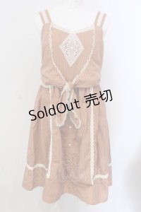 axes femme / モチーフレース使いストライプワンピース M オレンジ O-25-04-08-006-AX-OP-OW-OS