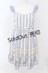 Emily Temple cute / うさぎチョコストライプフリルワンピース  サックス O-25-04-08-010-ET-OP-OW-OS