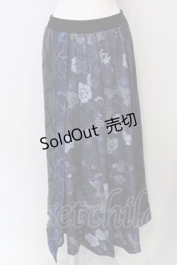 画像1: Qutie Frash / 和柄プリーツロンスカ  ブルー O-25-04-08-015-QU-SK-OW-ZI