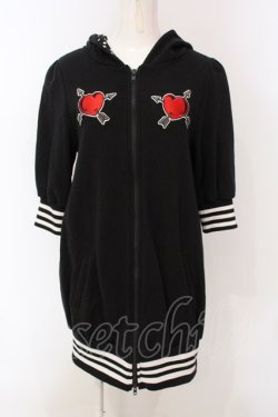 画像1: HELL CAT PUNKS / ねこみみハートワッペンパーカー  ブラック O-25-04-10-039-PU-TO-IG-ZI