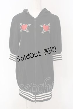 画像1: HELL CAT PUNKS / ねこみみハートワッペンパーカー  ブラック O-25-04-10-039-PU-TO-IG-ZI