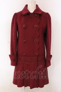 axes femme / 裾プリーツコート M ワイン O-25-04-10-044-AX-CO-IG-ZT-C026