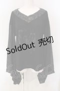 h.NAOTO / トライバルpt着物袖カットソー  ブラック O-25-04-10-071-HN-TO-OW-OS