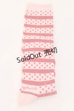 画像1: metamorphose / ボーダー＆ドットハイソックス  ピンク×アカ O-25-04-10-091-ME-ZA-IG-OS