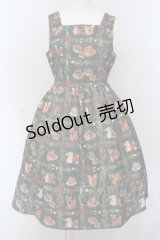 axes femme kawaii / 森のケーキ屋さん柄ジャンスカ  グリーン O-25-04-10-011-AX-OP-IG-OS