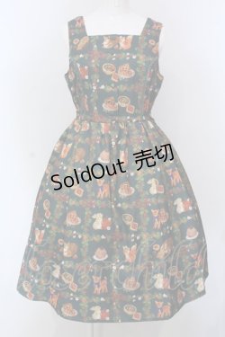 画像1: axes femme kawaii / 森のケーキ屋さん柄ジャンスカ  グリーン O-25-04-10-011-AX-OP-IG-OS