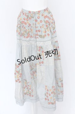 画像1: PINK HOUSE / チェリーパッチワークスカート  ブルー O-25-04-13-018-LO-SK-OW-OS
