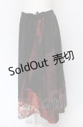 Qutie Frash / 和柄Aラインロングスカート  ブラック×レッド O-25-04-13-022-QU-SK-OW-OS