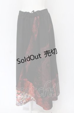 画像1: Qutie Frash / 和柄Aラインロングスカート  ブラック×レッド O-25-04-13-022-QU-SK-OW-OS
