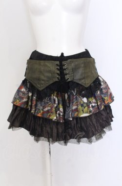 画像1: Qutie Frash / 和柄フリルスカート  カーキグリーン O-25-04-14-039-QU-SK-OW-OS