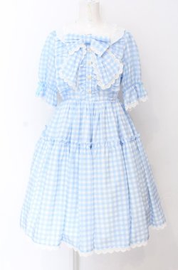 画像1: axes femme kawaii / ギンガムチェック柄ワンピース  サックス O-25-04-14-005-AX-OP-IG-OS