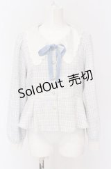 axes femme POETIQUE / 刺繍襟モールツイードジャケット M サックス O-25-04-14-017-AX-JA-OW-OS