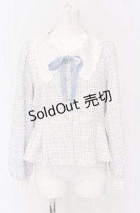 axes femme POETIQUE / 刺繍襟モールツイードジャケット M サックス O-25-04-14-017-AX-JA-OW-OS