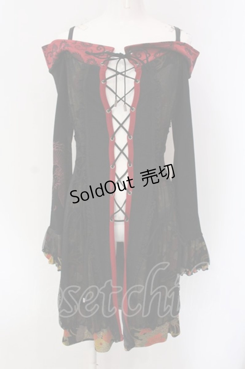 画像1: Qutie Frash / レースアップオフショルチュニック【旧タグ】  ブラック×レッド×ちりめん O-25-04-15-027-QU-OP-IG-OS (1)