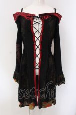 画像1: Qutie Frash / レースアップオフショルチュニック【旧タグ】  ブラック×レッド×ちりめん O-25-04-15-027-QU-OP-IG-OS (1)