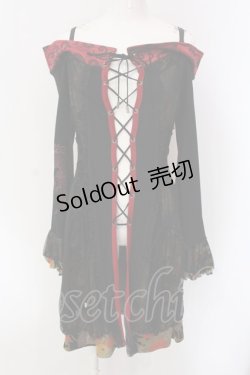 画像1: Qutie Frash / レースアップオフショルチュニック【旧タグ】  ブラック×レッド×ちりめん O-25-04-15-027-QU-OP-IG-OS