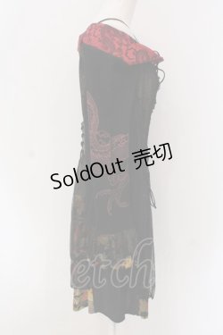 画像3: Qutie Frash / レースアップオフショルチュニック【旧タグ】  ブラック×レッド×ちりめん O-25-04-15-027-QU-OP-IG-OS
