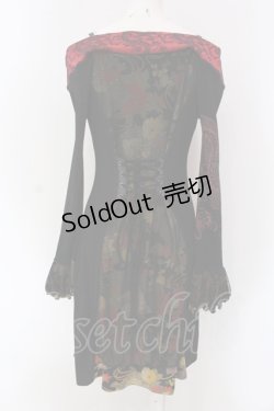 画像4: Qutie Frash / レースアップオフショルチュニック【旧タグ】  ブラック×レッド×ちりめん O-25-04-15-027-QU-OP-IG-OS