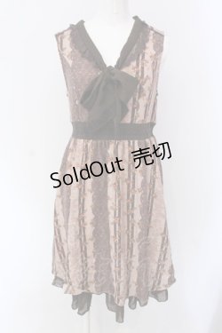 画像1: axes femme / レースプリントボウタイワンピース M ピンクベージュ O-25-04-15-037-AX-OP-IG-OS