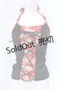 gouk / レースアップホルターキャミソール  ブラック×レッド O-25-04-15-004-GO-TO-IG-OS