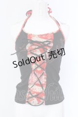 gouk / レースアップホルターキャミソール  ブラック×レッド O-25-04-15-004-GO-TO-IG-OS