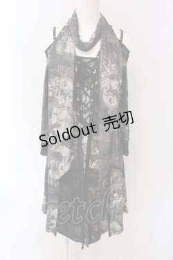 画像1: Ozz Croce / ストール付きレースアップオフショルワンピース  グレー×ブラック O-25-04-15-045-OO-OP-IG-OS