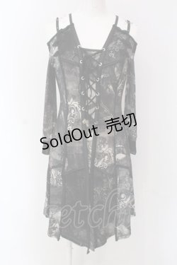画像2: Ozz Croce / ストール付きレースアップオフショルワンピース  グレー×ブラック O-25-04-15-045-OO-OP-IG-OS