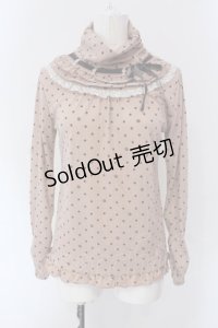 axes femme / はしごリボンドットハイネックカットソー  ピンクベージュ O-25-04-15-047-AX-TO-IG-OS