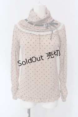 画像1: axes femme / はしごリボンドットハイネックカットソー  ピンクベージュ O-25-04-15-047-AX-TO-IG-OS