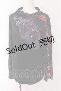 gouk / レースアップスリーブプリントカットソー  ブラック O-25-04-15-053-GO-TO-IG-OS