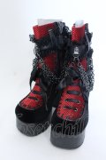 Demonia / ベロア切り替え厚底ブーツ つま先〜かかと（横向きにして測定）約28ｃｍ ブラック×レッド O-25-04-15-1014-PU-SH-OW-OS