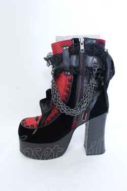 画像3: Demonia / ベロア切り替え厚底ブーツ つま先〜かかと(横向きにして測定)約28cm ブラック×レッド O-25-04-15-1014-PU-SH-OW-ZT-K006