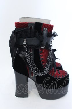画像4: Demonia / ベロア切り替え厚底ブーツ つま先〜かかと(横向きにして測定)約28cm ブラック×レッド O-25-04-15-1014-PU-SH-OW-ZT-K006