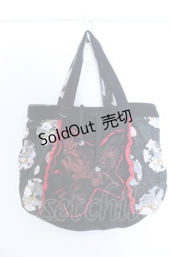画像1: kikou / 和柄コーデュロイ切り替えトートバッグ  ブラック O-25-04-15-1002-GO-BG-IG-OS