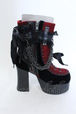 画像5: 【SALE】Demonia / ベロア切り替え厚底ブーツ つま先〜かかと（横向きにして測定）約28ｃｍ ブラック×レッド O-25-04-15-1014-PU-SH-OW-ZTK006 (5)