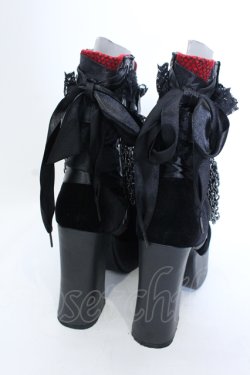 画像6: Demonia / ベロア切り替え厚底ブーツ つま先〜かかと(横向きにして測定)約28cm ブラック×レッド O-25-04-15-1014-PU-SH-OW-ZT-K006