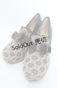 axes femme / レースベロアリボンパンプス L ブラウン O-25-04-15-1018-AX-SH-IG-ZT-K003