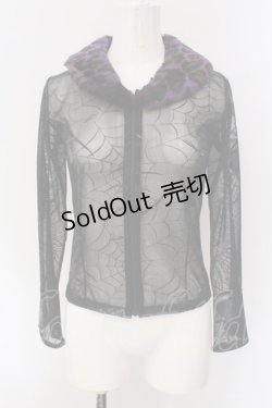 画像1: Qutie Frash / レオパードティペットネットジオップカーディガン【旧タグ】  ブラック×パープル O-25-04-15-057-QU-TO-IG-OS