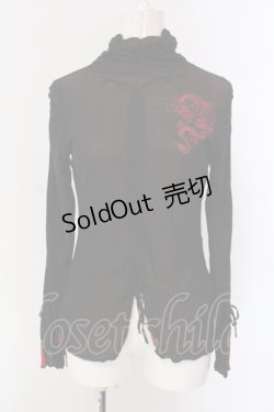 画像1: Ozz On / 龍刺繍ネットギャザーカットソー  ブラック×レッド O-25-04-15-006-OO-TO-IG-OS