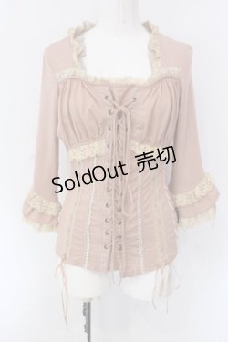 画像1: Ozz oneste / レースアップ胸元ギャザーカットソー  ピンク×アイボリー O-25-04-15-064-OO-TO-IG-OS