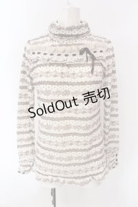 axes femme / レースプリントハイネックカットソー M アイボリー O-25-04-15-066-AX-TO-IG-OS