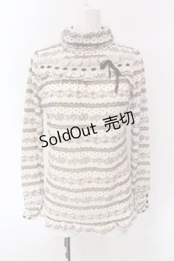 画像1: axes femme / レースプリントハイネックカットソー M アイボリー O-25-04-15-066-AX-TO-IG-OS