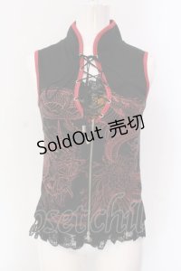 Qutie Frash / カップ入り龍プリントノースリーブトップス【旧タグ】  ブラック×レッド O-25-04-15-076-QU-TO-IG-OS