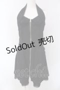 Ozz On / ホルターネックベロア切替ワンピース  ブラック×パープル O-25-04-15-010-OO-OP-IG-OS