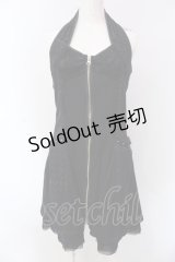 Ozz On / ホルターネックベロア切替ワンピース  ブラック×パープル O-25-04-15-010-OO-OP-IG-OS